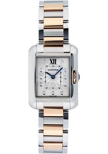 Cartier Tank Anglaise Small Model Watch - 30 x 22.7 mm Pink Gold And Steel Case - Silver Diamond Dial - WT100024