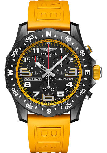 Breitling Endurance Pro Watch - Breitlight® - Black Dial - Yellow Rubber Strap - Tang Buckle - X82310A41B1S1