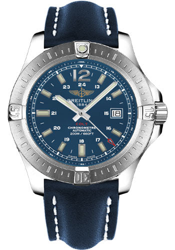 Breitling Colt Automatic Watch - 44mm Steel Case - Mariner Blue Dial - Blue Leather Strap - A1738811/C906/105X/A20BA.1