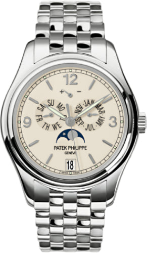 Patek Philippe Complications Annual Calendar Moon Phases Date White Gold Cream Dial | 5146/1G-001