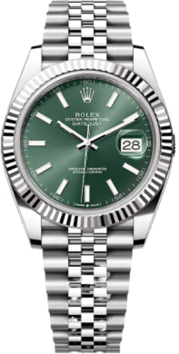 Rolex Datejust 41 Stainless Steel Mint Green Index Dial Smooth Bezel Oyster Bracelet | 126300