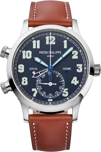 Patek Philippe Complications Calatrava Pilot Travel Time White Gold Blue Dial | 5524G-001