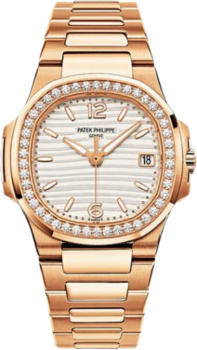 Patek Philippe Nautilus Date Sweep Seconds Quartz Rose Gold Silvery Opaline Dial | 7010/1R-011