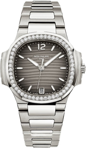 Patek Philippe Nautilus Ladies 33.6mm Charcoal Index Diamond Bezel Stainless Steel Date | 7018/1A-011