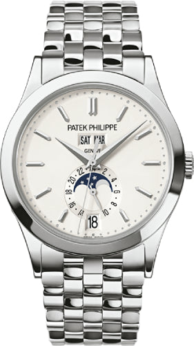 Patek Philippe Complications Day-Date Annual Calendar Moon Phases White Gold Silver Opaline Dial | 5396/1G-010