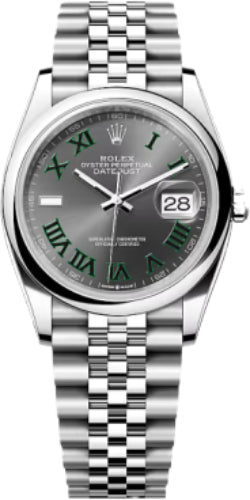 Rolex Datejust 36 Stainless Steel Slate "Wimbledon" Dial Domed Bezel Roman Jubilee Bracelet | 126200