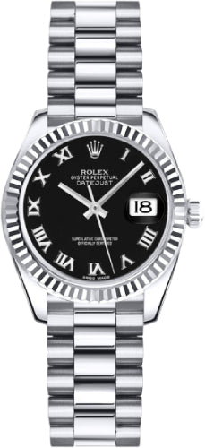 Rolex Datejust 31 White Gold/Steel Bright Black Roman Dial & Fluted Bezel Oyster Bracelet | 278274