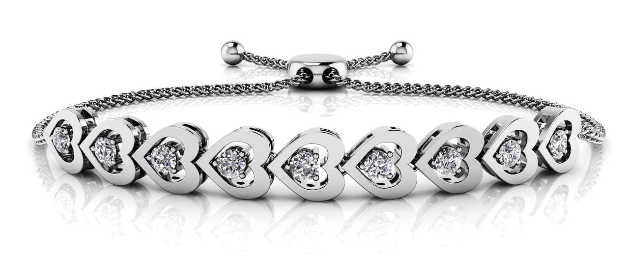 Adjustable Diamond Heart Link Diamond Bracelet with 0.54 ct.(finished) 2.7mm - Luxury Time NYC