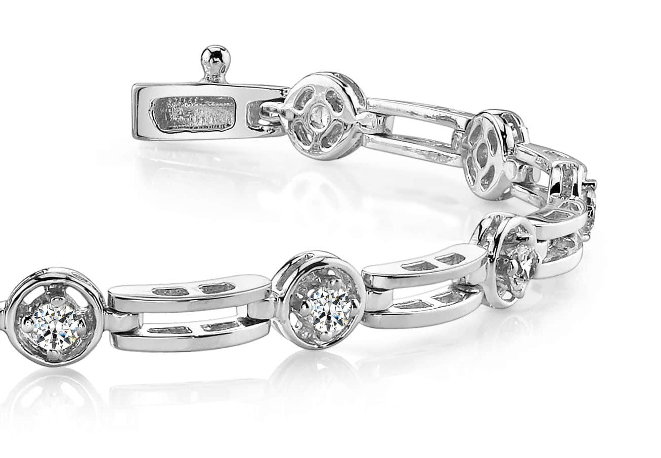 Alternating Round And Bar Link Diamond Bracelet with 0.88 ct.(finished) 2.75mm - Luxury Time NYC