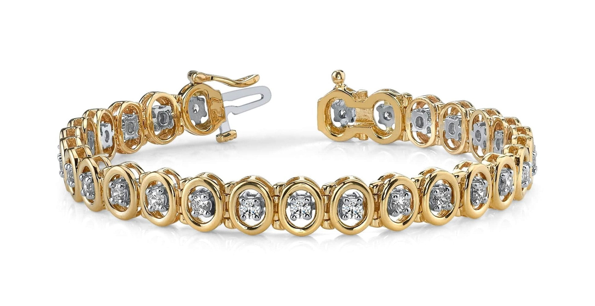 Classic Two Tone Oval Link Diamond Bracelet with 2.60 ct.(finished) 3mm - Luxury Time NYC