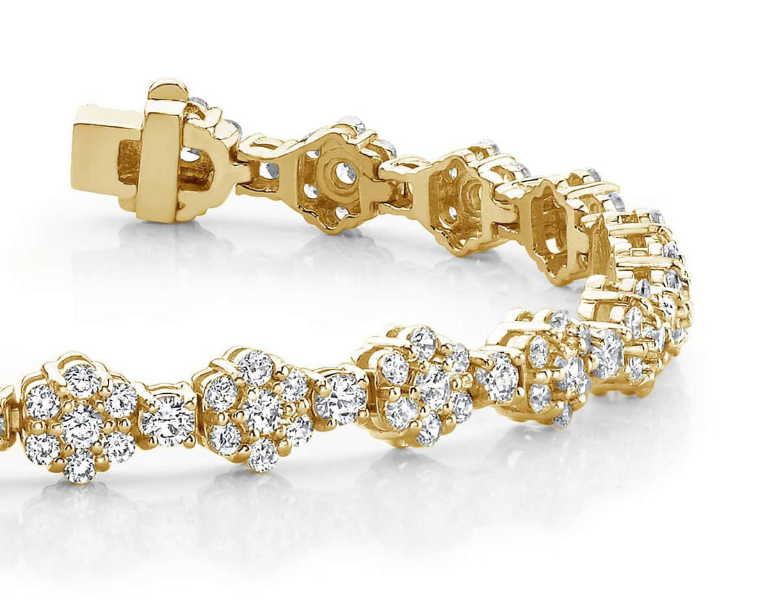 Cluster Flower Link Diamond Bracelet with 4.21 ct.(finished) 1.5mm, 2mm, 2.5mm - Luxury Time NYC