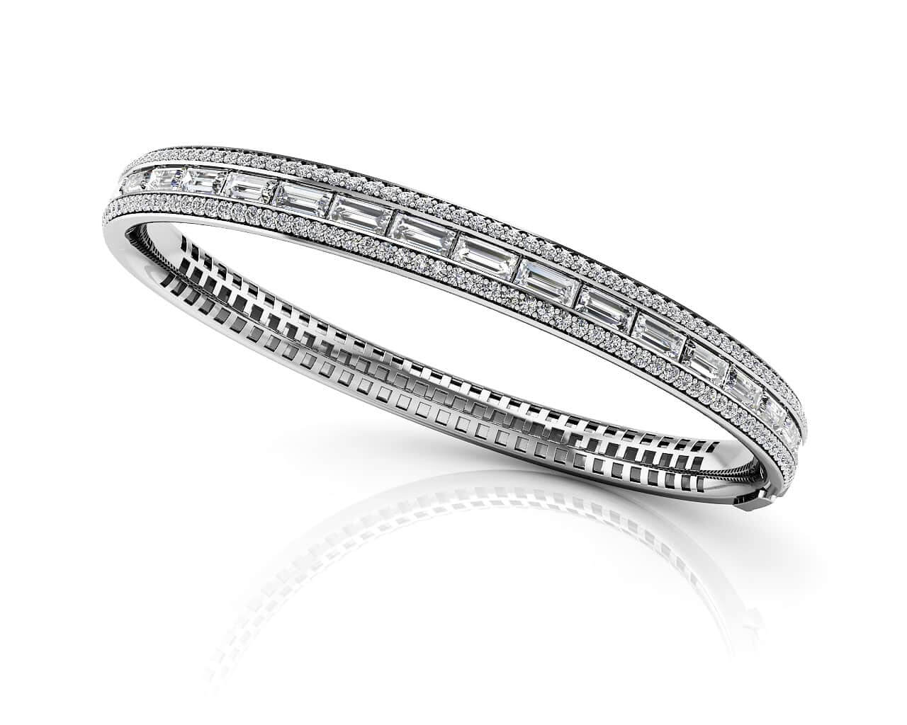 Dazzling Baguette And Round Diamond Bangle with 4.17 ct.(finished) 4.5x2mm, 1.1mm - Luxury Time NYC