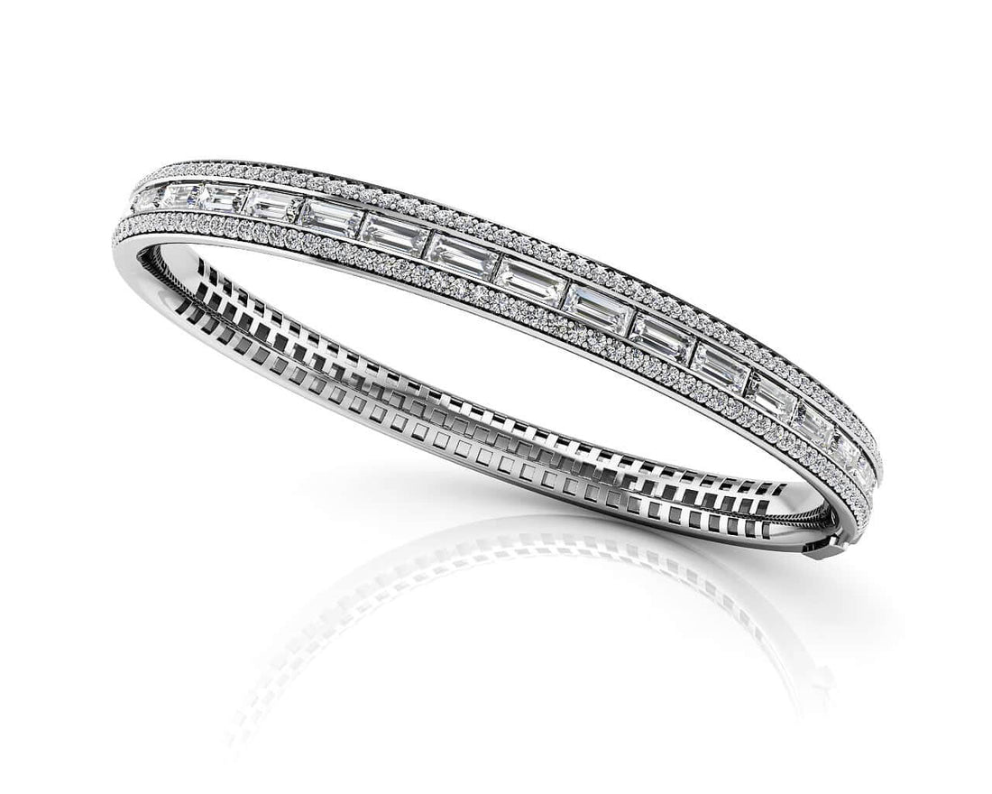 Dazzling Baguette And Round Diamond Bangle with 4.17 ct.(finished) 4.5x2mm, 1.1mm - Luxury Time NYC