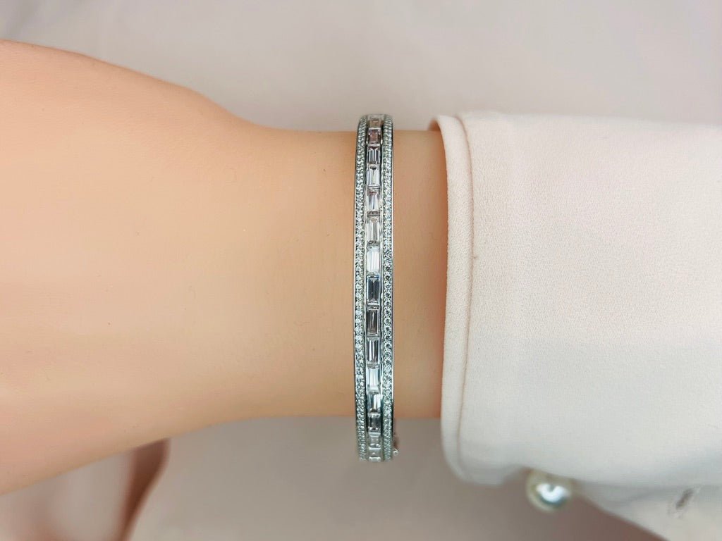 Dazzling Baguette And Round Lab - Grown Diamond Bangle with 4.17 ct.(finished) 4.5x2mm, 1.1mm - Luxury Time NYC