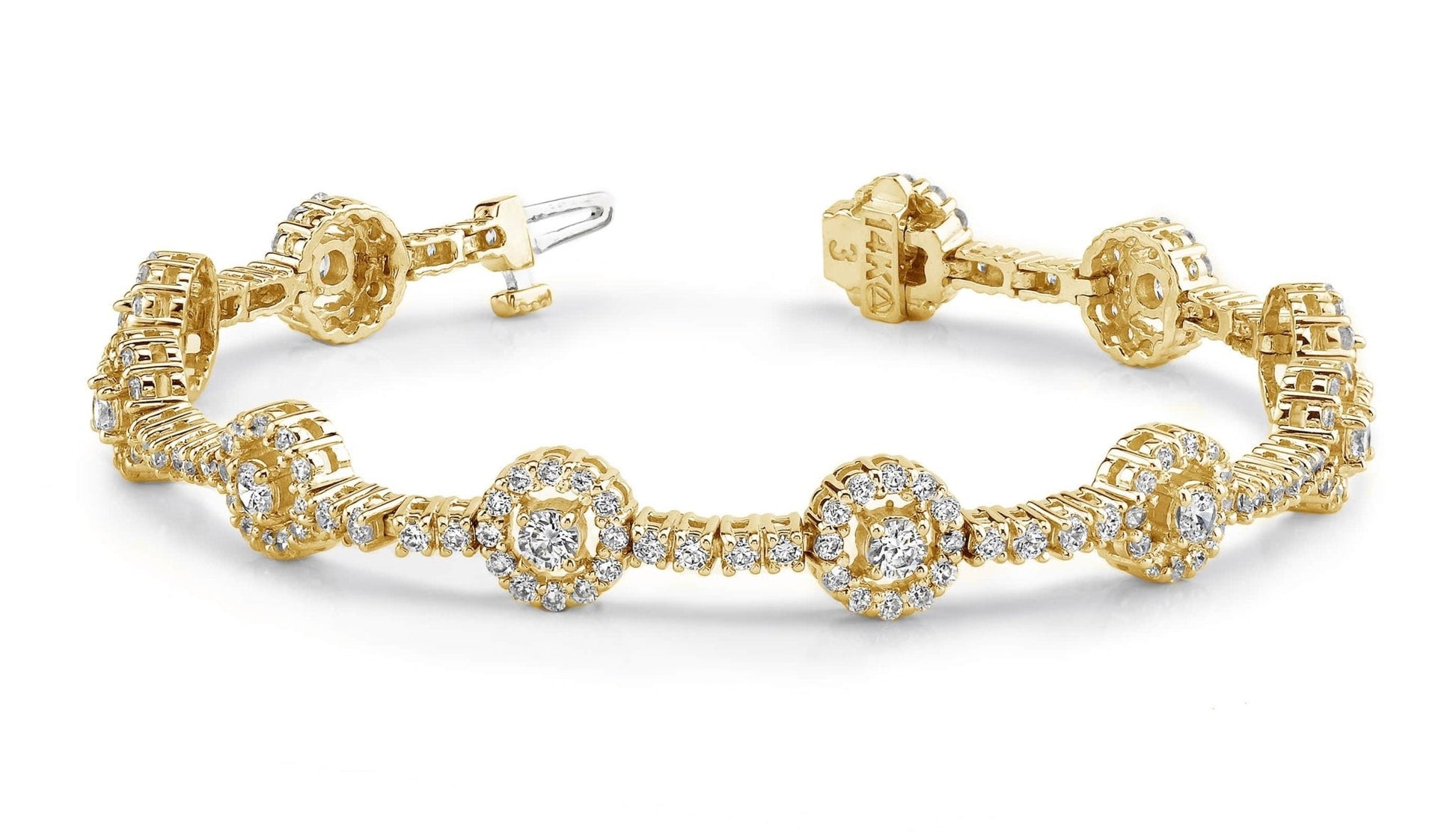 Diamond Halo Link Diamond Bracelet with 4.02 ct.(finished) 1.4mm, 1.7mm, 3mm - Luxury Time NYC