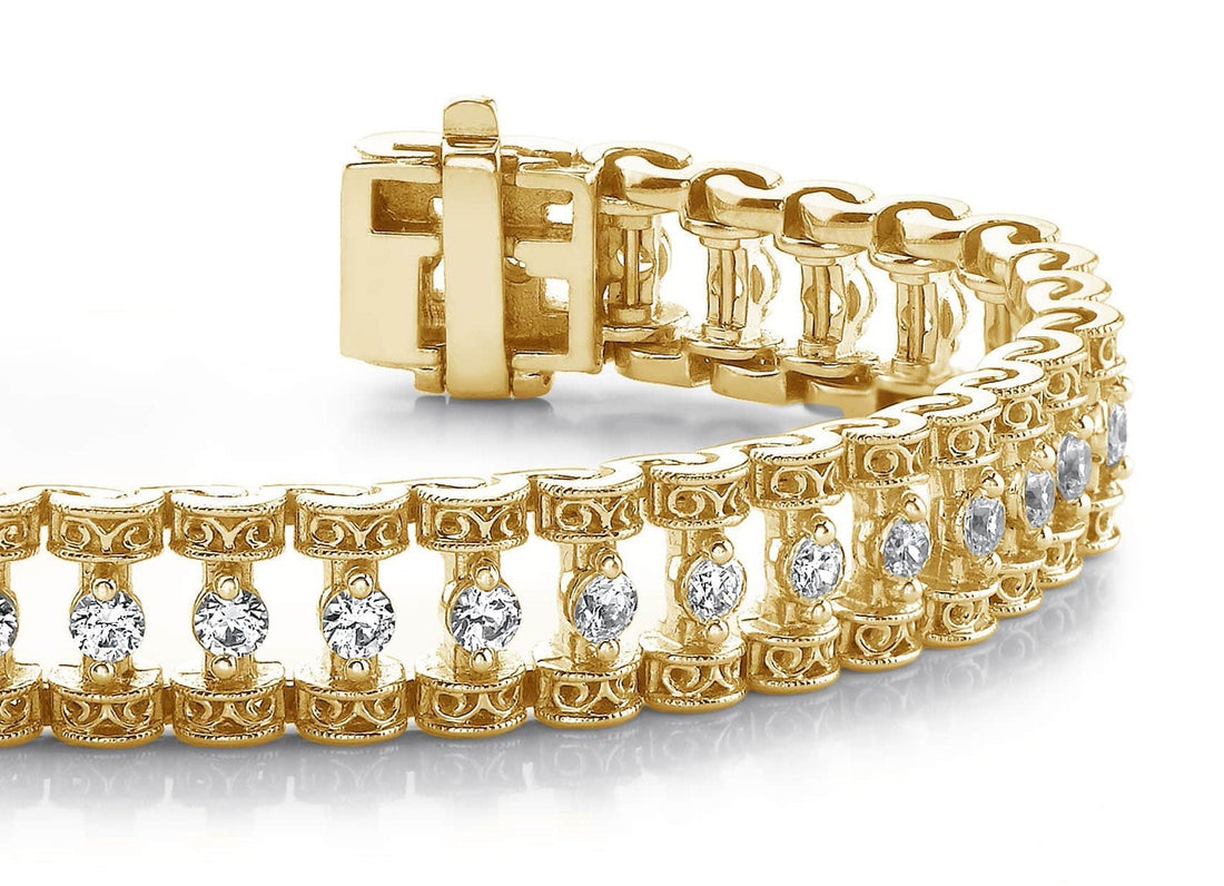 Filigree Diamond Candlestick Diamond Bracelet with 1.09 ct.(finished) 1.7mm - Luxury Time NYC