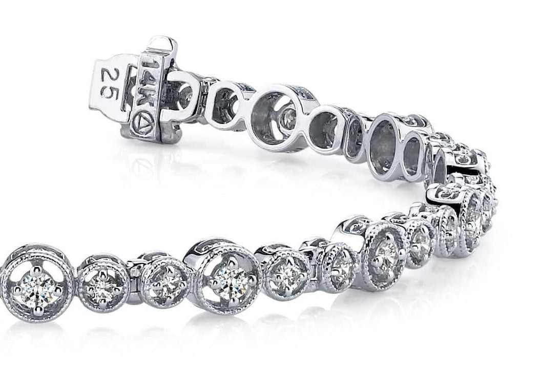 Graduated Antique Diamond Bracelet with 1.76 ct.(finished) 2mm, 2.5mm - Luxury Time NYC