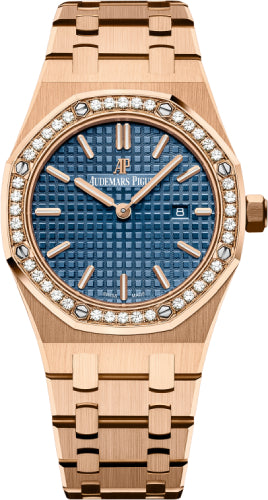 Audemars Piguet Royal Oak Quartz Rose Gold Blue Dial 33mm Diamond Bezel | 67651OR.ZZ.1261OR.02