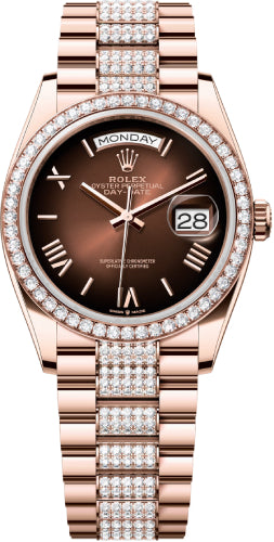 Rolex Day-Date 36 36mm Brown Ombré Dial Diamond-Set Bezel with Diamond-Set President Bracelet - 128345RBR