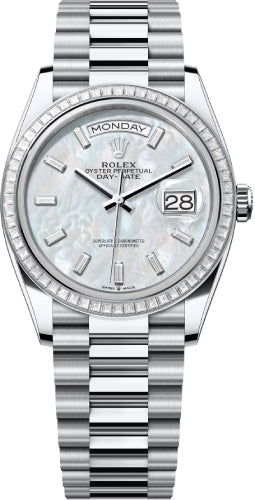 Rolex Day-Date 36 36mm White MOP Diamond-Set Dial Diamond-Set Bezel President Bracelet - 128396TBR