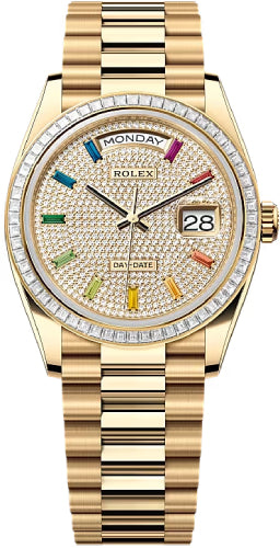 Rolex Day-Date 36 36mm Diamond-Paved Dial Diamond-Set Bezel President Bracelet - 128398TBR