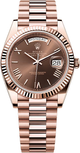 Rolex Day-Date 40 40mm Slate Chocolate Roman Dial Fluted Bezel President Bracelet - 228235 | 2024 Model