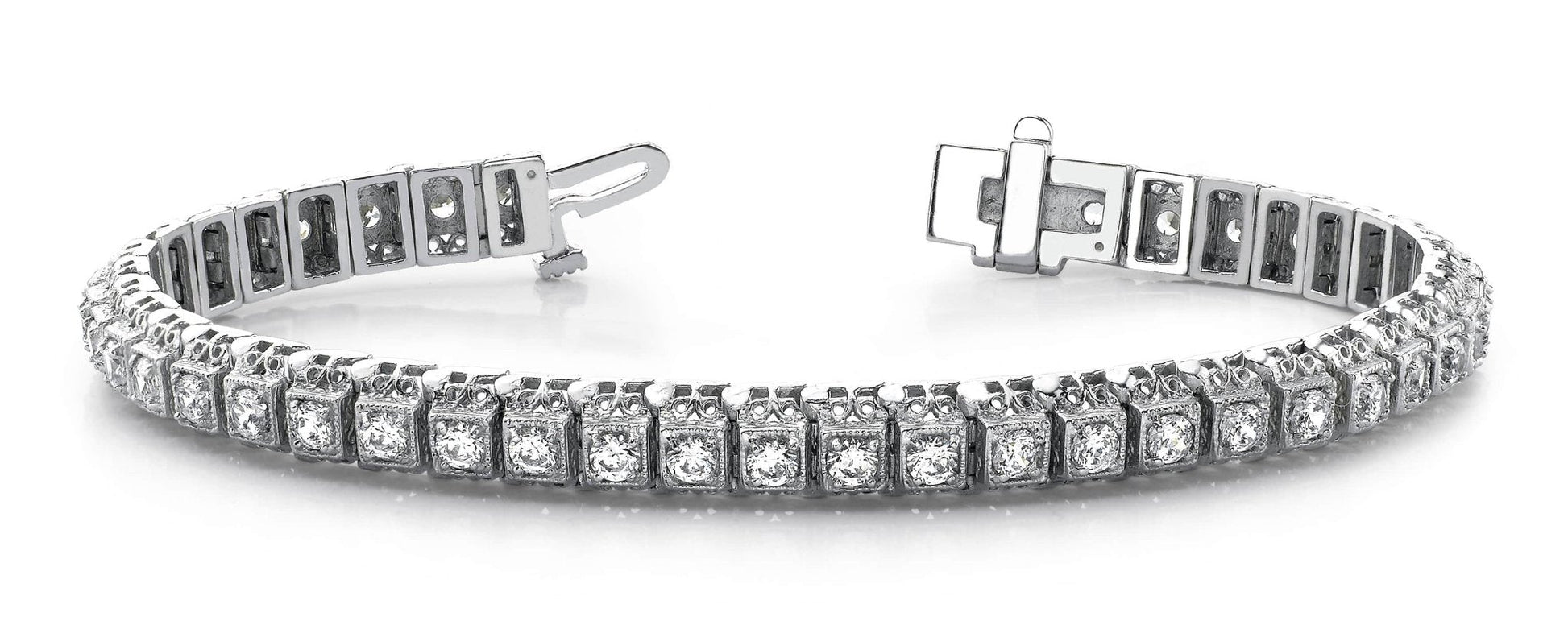 Milgrain Square Link Diamond Bracelet with 1.30 ct.(finished) 1.75mm - Luxury Time NYC