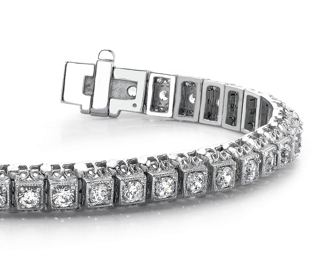 Milgrain Square Link Diamond Bracelet with 1.30 ct.(finished) 1.75mm - Luxury Time NYC