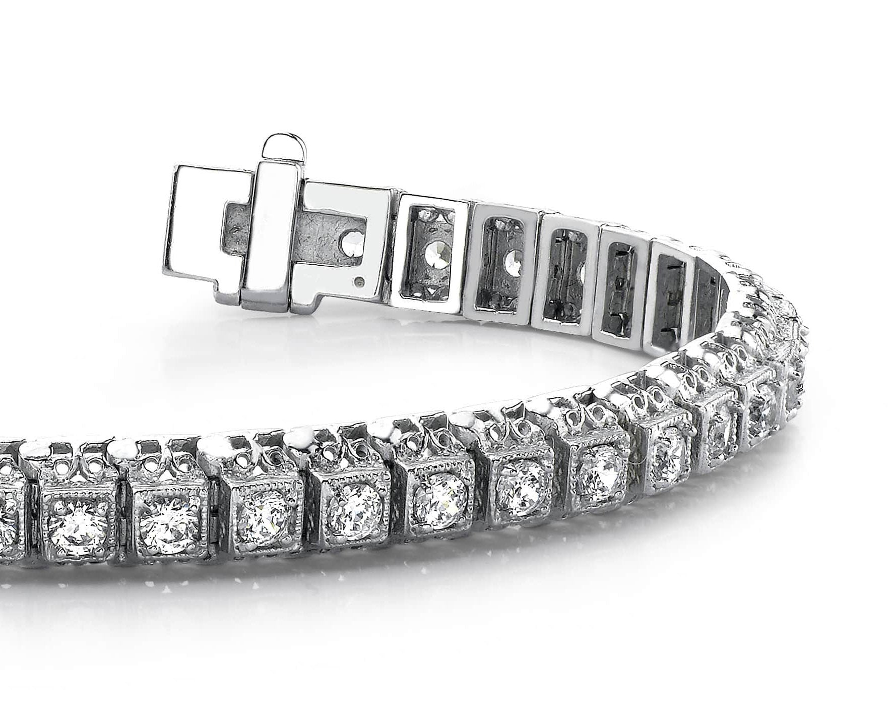 Milgrain Square Link Diamond Bracelet with 1.30 ct.(finished) 1.75mm - Luxury Time NYC