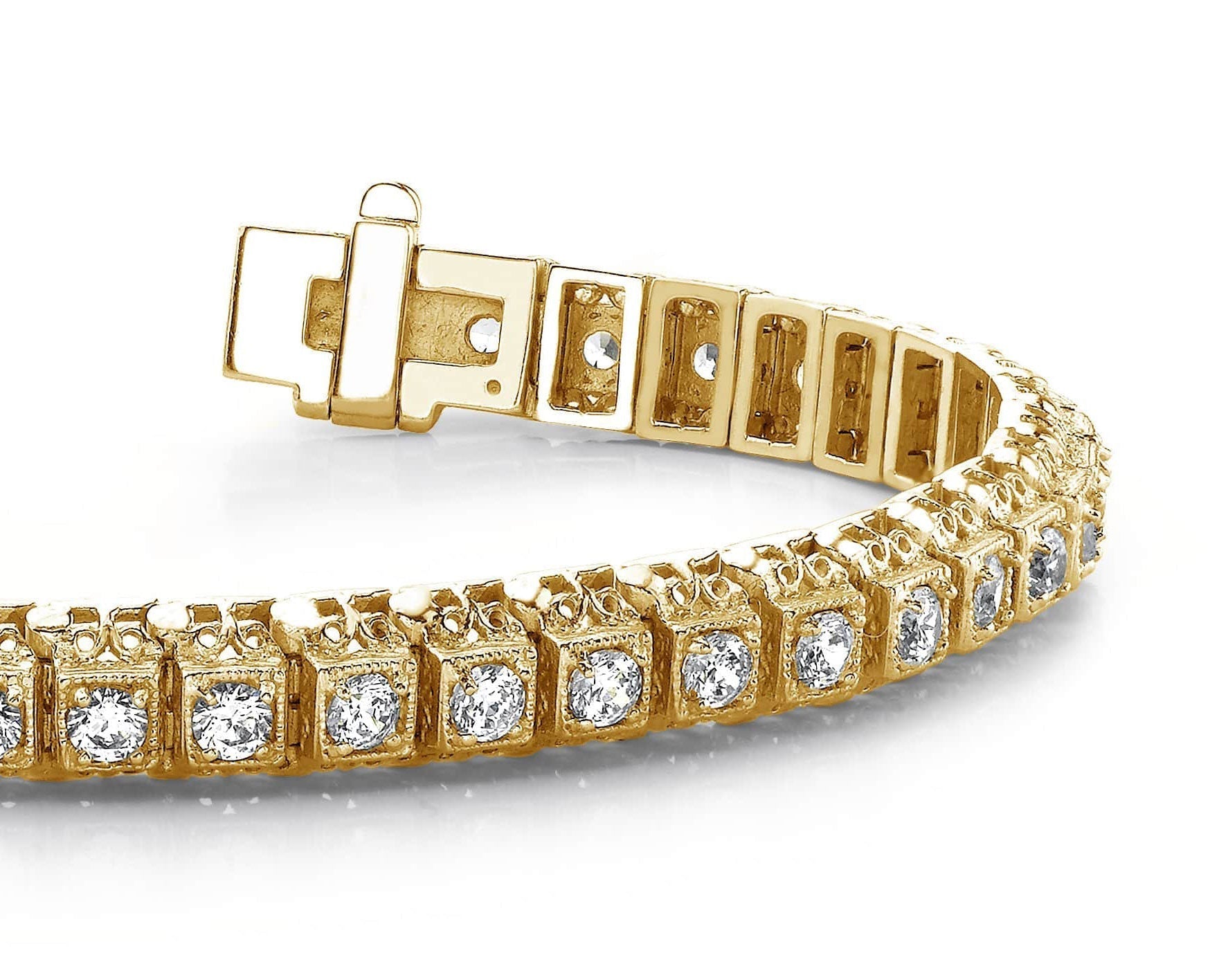 Milgrain Square Link Diamond Bracelet with 2.09 ct.(finished) 2.2mm - Luxury Time NYC