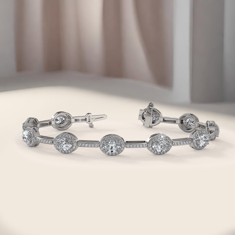 Oval Halo Diamond Bracelet with 16.56 ct.(finished) 8x6mm, 1.3mm - Luxury Time NYC