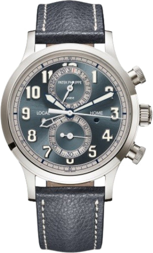 Patek Philippe Complications Calatrava Pilot Travel Time Chronograph White Gold Blue-Gray Dial | 5924G-001