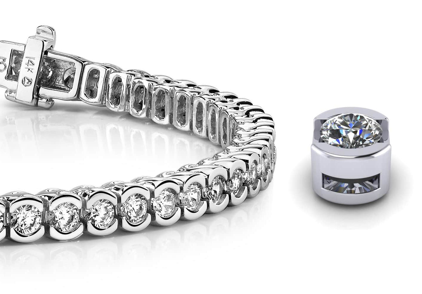 Pillow Bezel Set Diamond Tennis Bracelet with 12.60 ct.(finished) 4.5mm - Luxury Time NYC