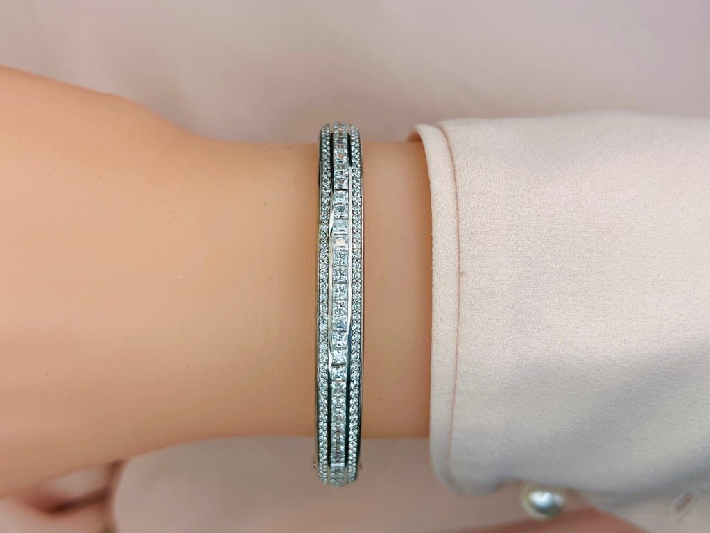 Princess Cut And Round Diamond Bangle with 3.77 ct.(finished) 1.3mm, 2.3mm - Luxury Time NYC