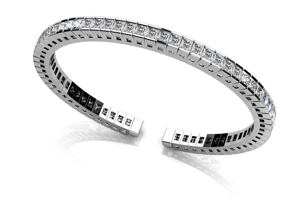 Princess Cut Flexible Diamond Bangle Bracelet with 3.96 ct.(finished) 2mm - Luxury Time NYC