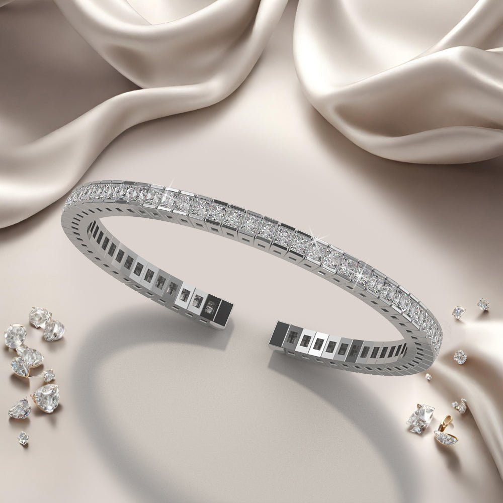 Princess Cut Flexible Diamond Bangle Lab - Grown Diamond Bracelet with 3.96 ct.(finished) 2mm - Luxury Time NYC