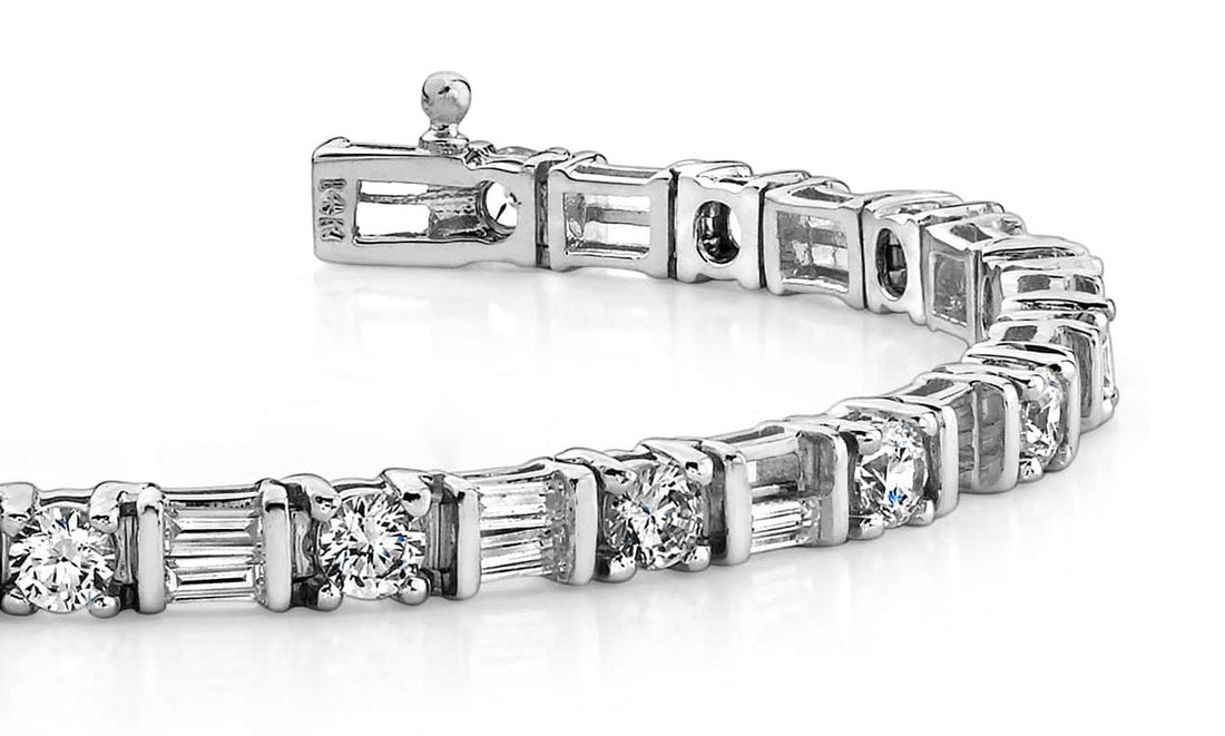 Round And Baguette Diamond Bracelet with 4.00 ct.(finished) 3x1.5mm, 3mm - Luxury Time NYC