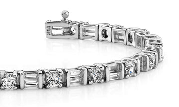 Round And Baguette Diamond Bracelet with 4.56 ct.(finished) 3.5x1.5mm, 3mm - Luxury Time NYC