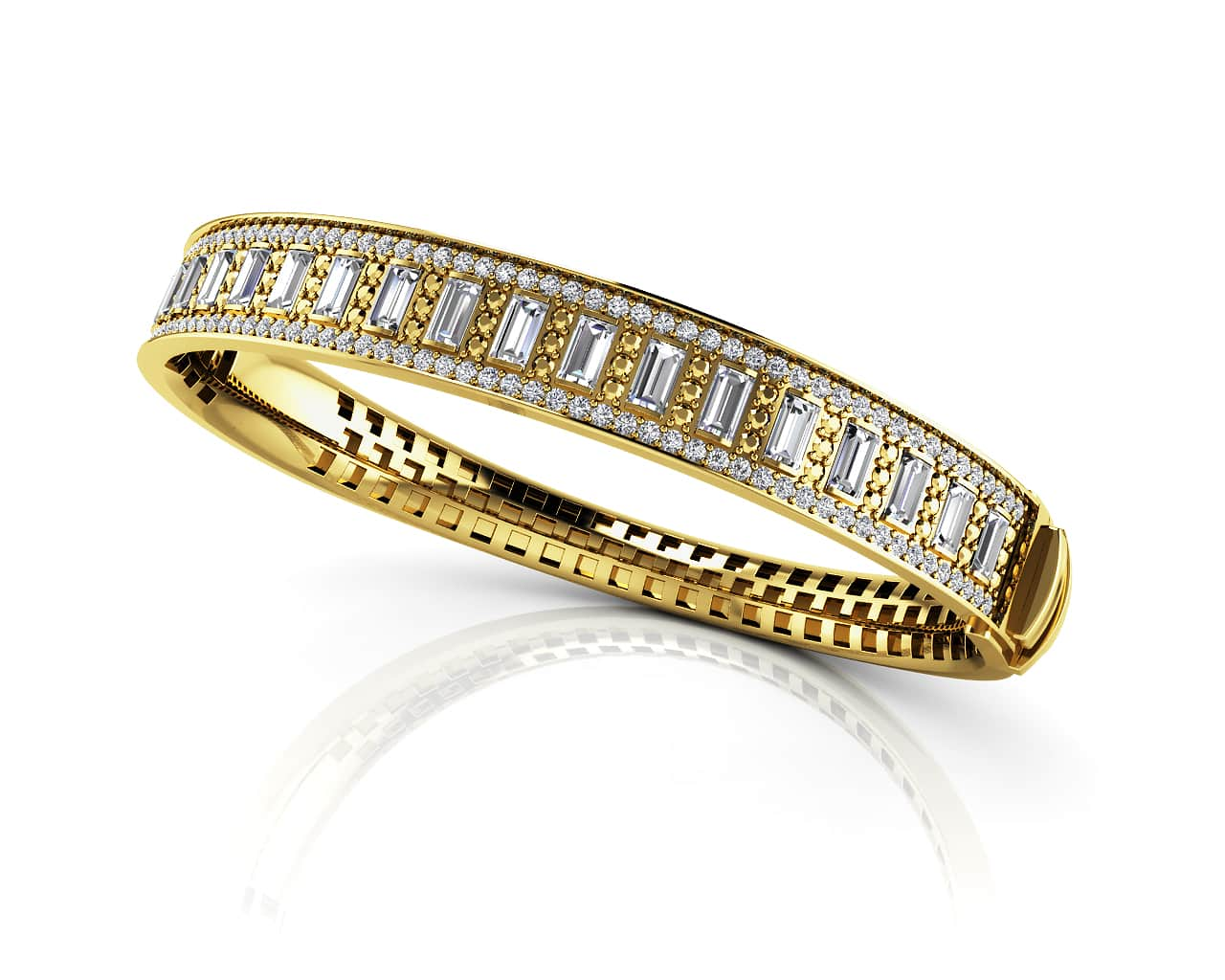 Sleek And Stylish Baguette Lab - Grown Diamond Bangle with 4.30 ct.(finished) 4x2mm, 1.1mm - Luxury Time NYC