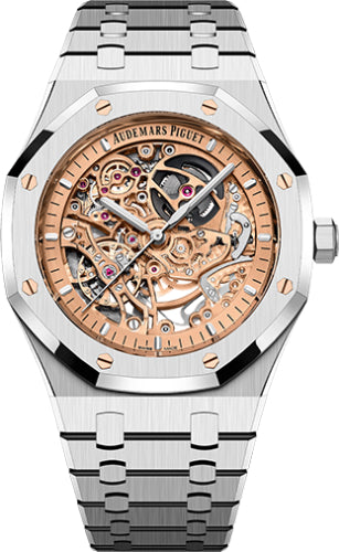 Audemars Piguet Royal Oak 41 mm Double Balance Wheel Openworked Steel Pink Gold-Toned Dial | 15407ST.OO.1220ST.02