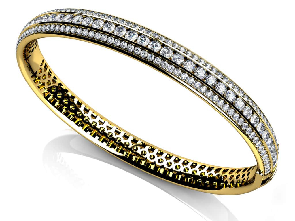 Three Row Channel And Prong Set Bangle Diamond with 2.97 ct.(finished) 1.3mm, 2.4mm - Luxury Time NYC