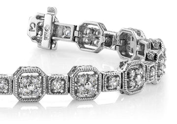 Vintage Quad Square Diamond Bracelet with 3.00 ct.(finished) 2mm, 2.5mm - Luxury Time NYC