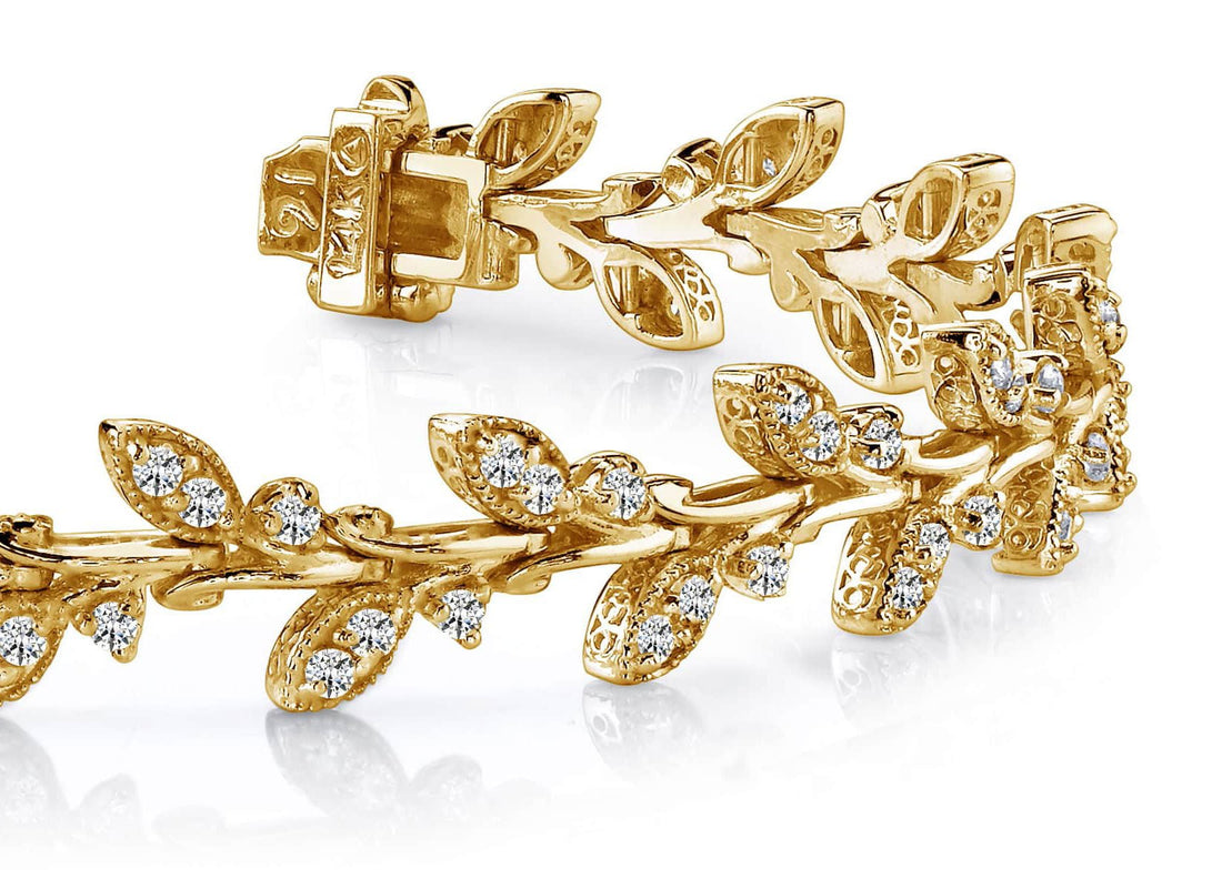 Vintage Style Leaf Diamond Bracelet with 2.97 ct.(finished) 2.0mm - Luxury Time NYC