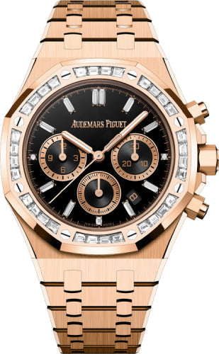 Audemars Piguet Royal Oak 38mm Chronograph Rose Gold Diamond Set Bezel Black Onyx Diamond Baguette Dial - 26715OR.ZZ.1356OR.02