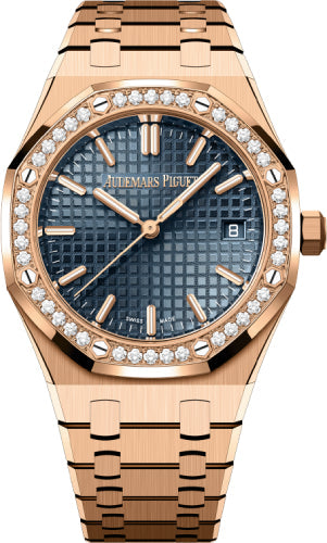 Audemars Piguet Royal Oak 34mm Rose Gold Blue Dial Diamond Bezel | 77451OR.ZZ.1361OR.04